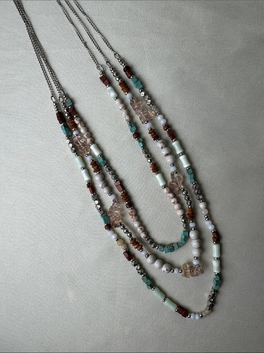 Multi-Strand Turquoise & Neutrals Beaded Necklace